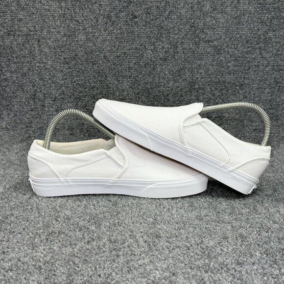 Vans Slip On Shoes Women's Size 7.5 White Canvas Athletic Retro Skate Sneakers - Picture 7 of 11